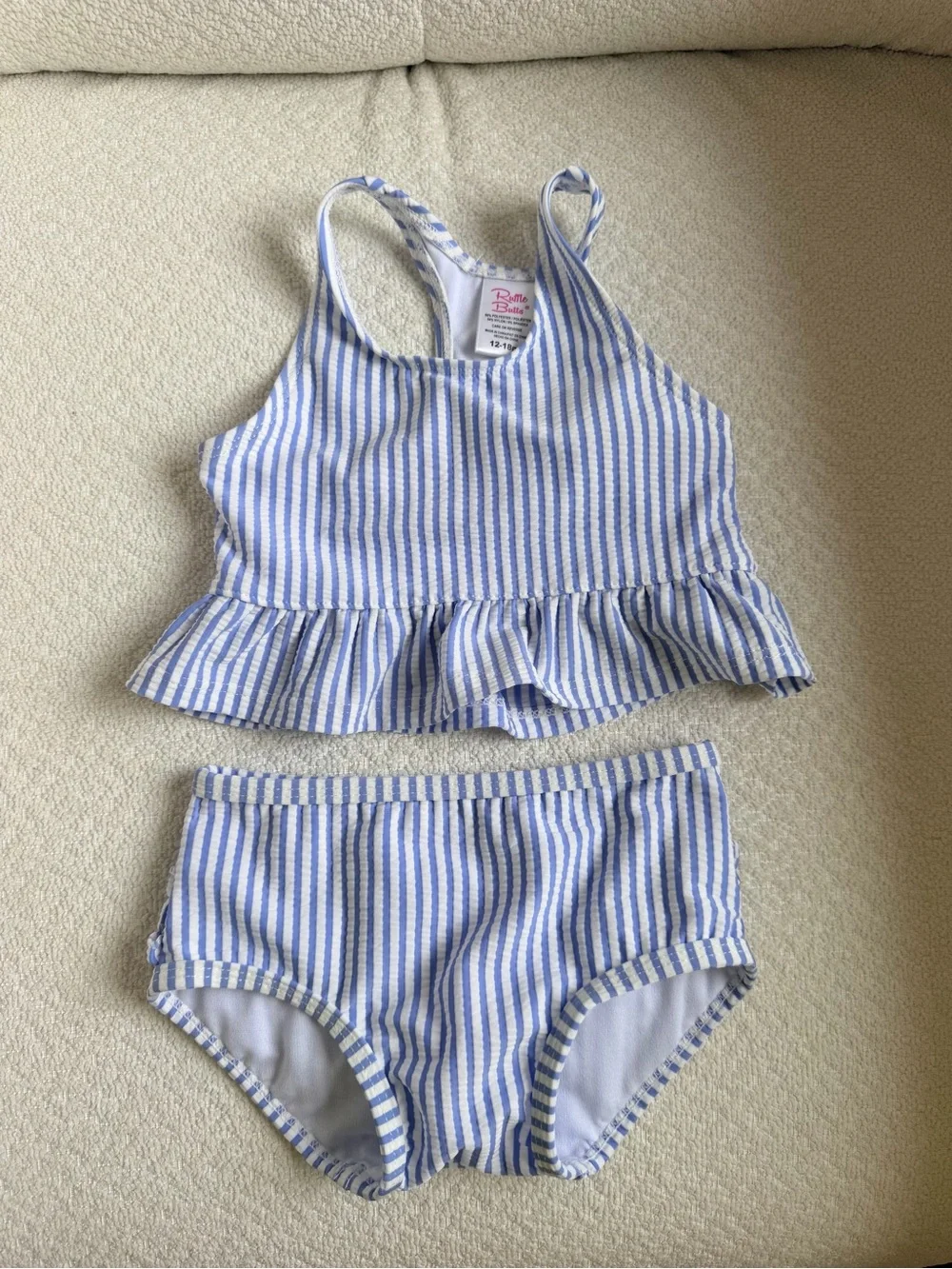 Ruffle Butts Blue & White Striped Ruffle Tankini Set